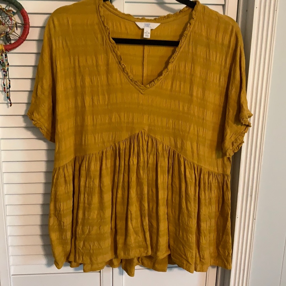 Time and Tru Short Sleeve Yellow Peasant Top